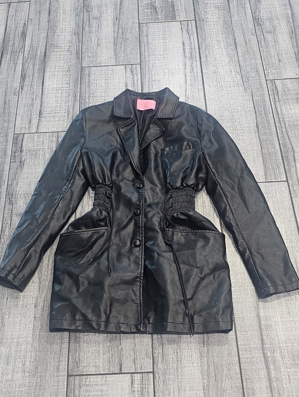 AZALEA WANG Black Women's Faux Leather Button-Front Jacket